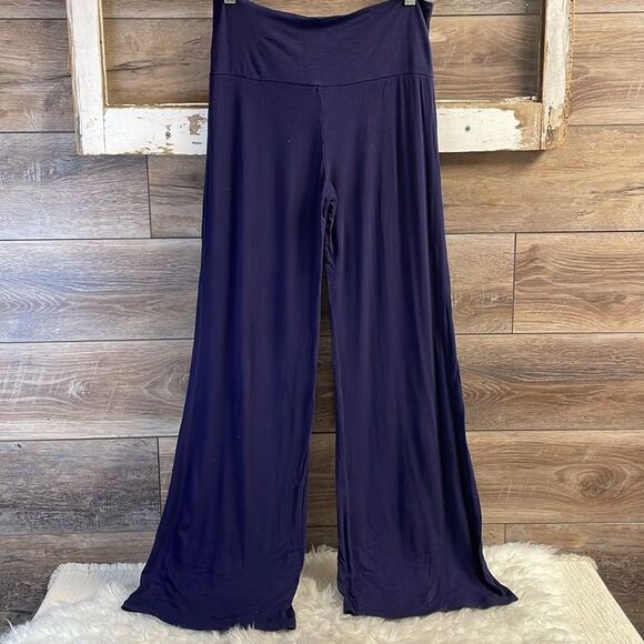 ISAAC LEIV Women's Fold Over Waist Palazzo Pants Navy Blue Size Medium - Picture 8 of 10